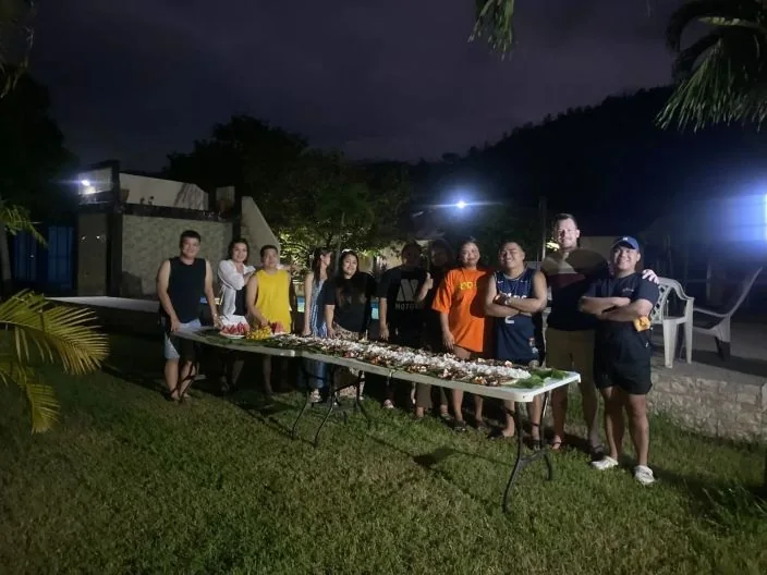 Dinner outdoors with the team.